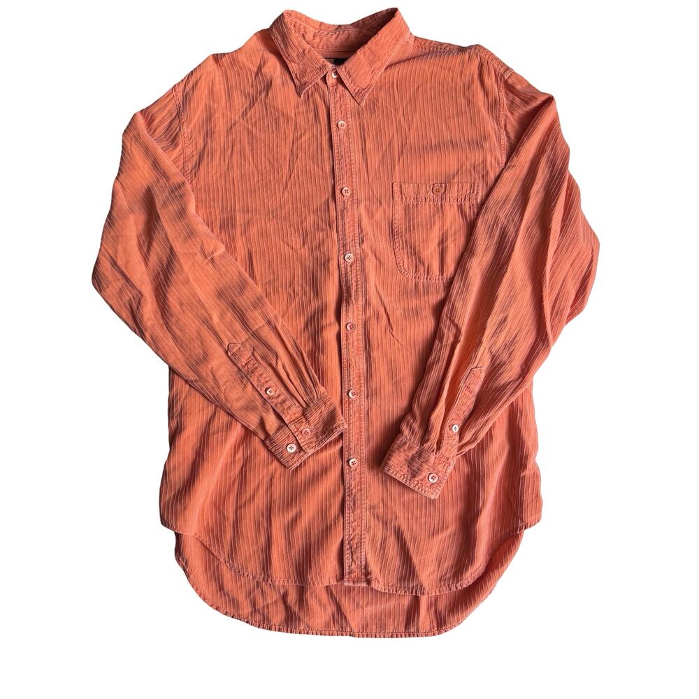 Tommy Bahama L Silk Blend Orange Stripe Shirt Mens L Unisex Beach Vibes